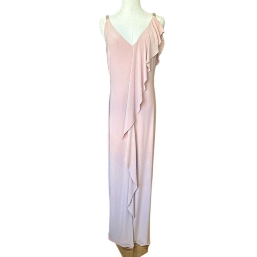 Lauren Ralph Lauren Jersey Ruffle Embellished Formal Dress Size 8 Elegant Glam - Picture 3 of 11